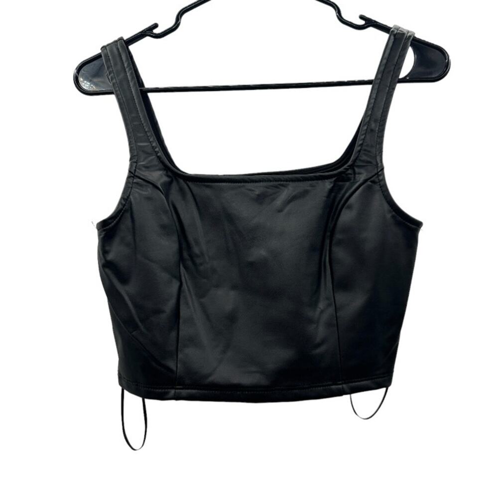 Olive + Oak Black Faux Leather Sleeveless Crop Top Size S